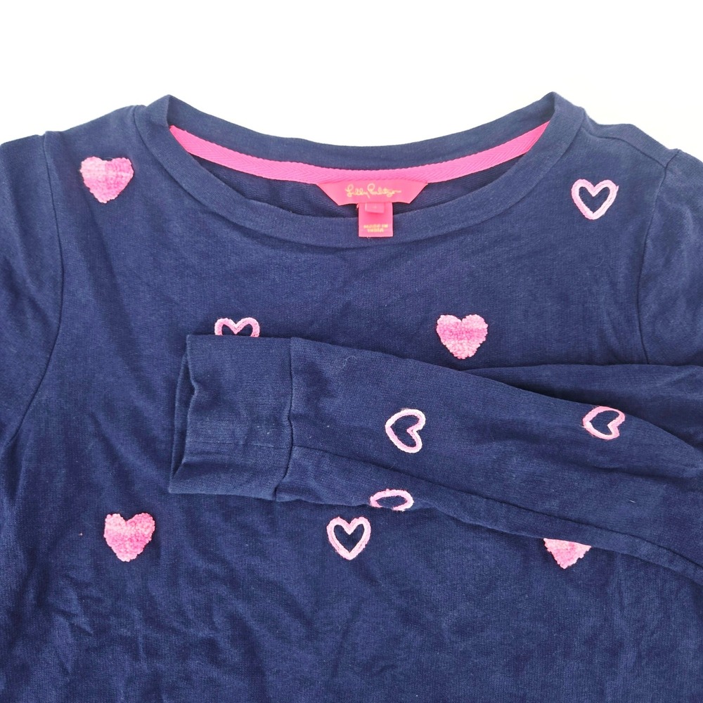 Lilly Pulitzer Rami Sweatshirt Navy‎ Blue Pink Embroidered Hearts Small